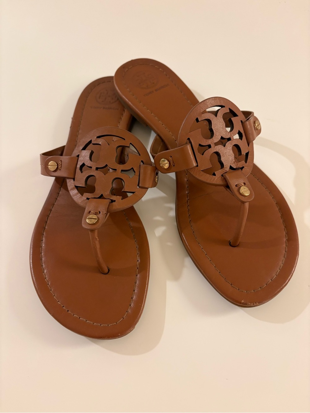 Tory Burch Tan Miller Logo Thong Sandals 8.5